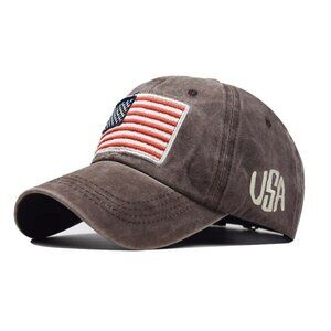 Brown American Flag USA Baseball Cap - Tactical Army Cotton Casual‎ Hat, US